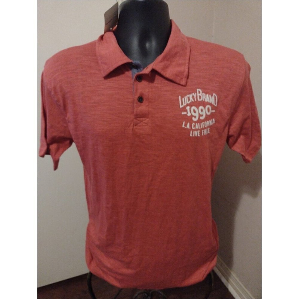 NWT Women's Lucky Brand 1990 L.A. California Live Free Polo Shirt Size XL Red